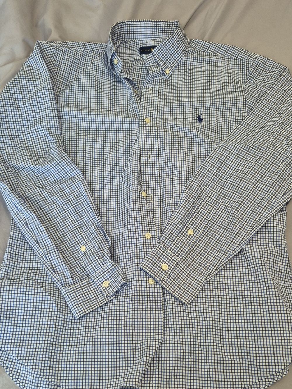 Ralph Lauren Navy and White Windowpane Button-Down Shirt Size Large
